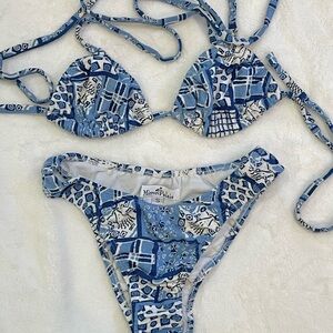 Blue and White Patterned Bikini